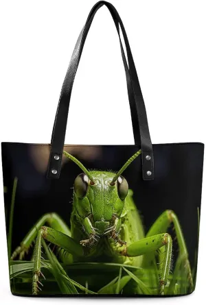 Large Grocery Bags Beach Tote Grasshopper on Grass Bag for Women Shoulder Bag for Travel Work Handbag