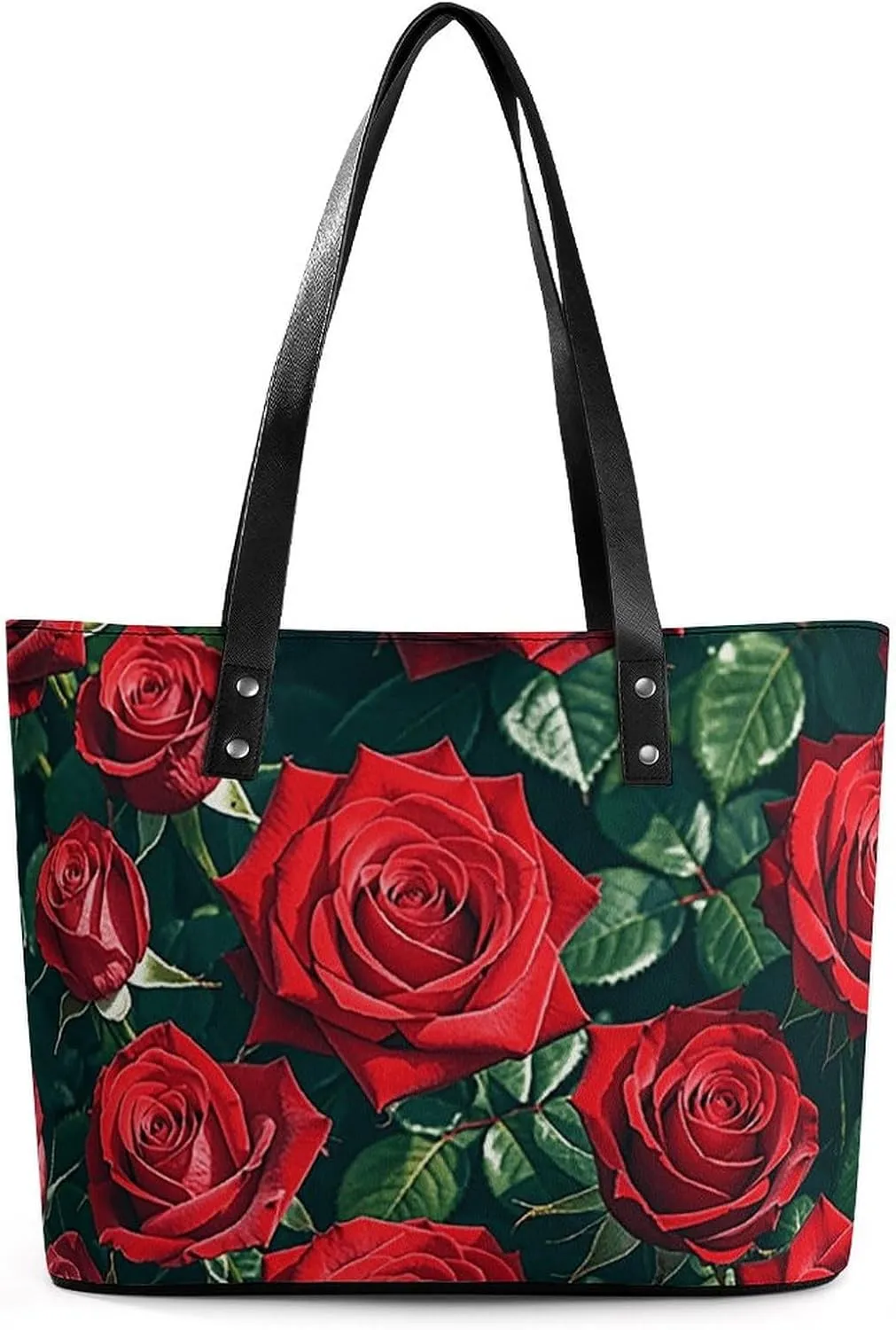 Large Grocery Bags Beach Tote Red Rose Romantic Bag for Women Shoulder Bag for Travel Work Handbag