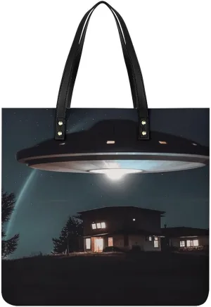 Large Grocery Bags Beach Tote Spacecraft at Night Bag for Women Shoulder Bag for Travel Work Handbag
