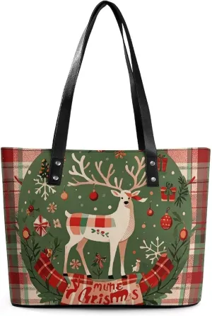 Large Grocery Bags Beach Tote Vintage Woodgrain Christmas Wildlife Bag for Women Shoulder Bag for Travel Work Handbag