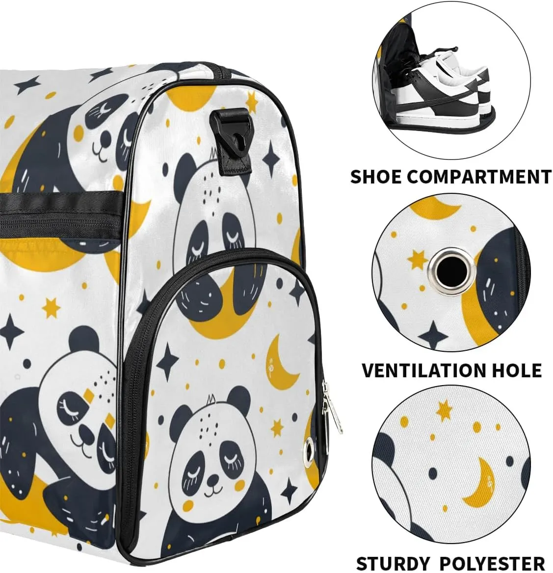 Large Gym Bag Custom Duffel Bag for Women Luggage Bag for Adults Weekender Men Football Bags for Equipment Cute Panda Travel Duffel Bag