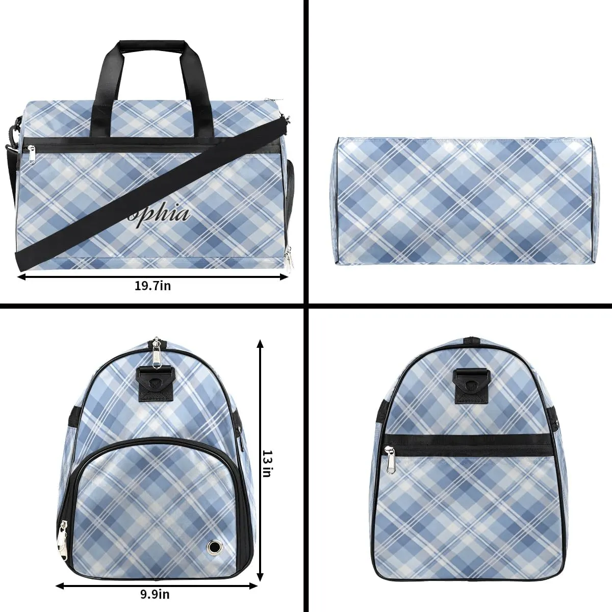 Large Gym Bag with NameCustom Duffel Bag for Women Luggage Bag for Adults Weekender Carry on Duffle Bags Blue Plaid Sports Duffel Bag