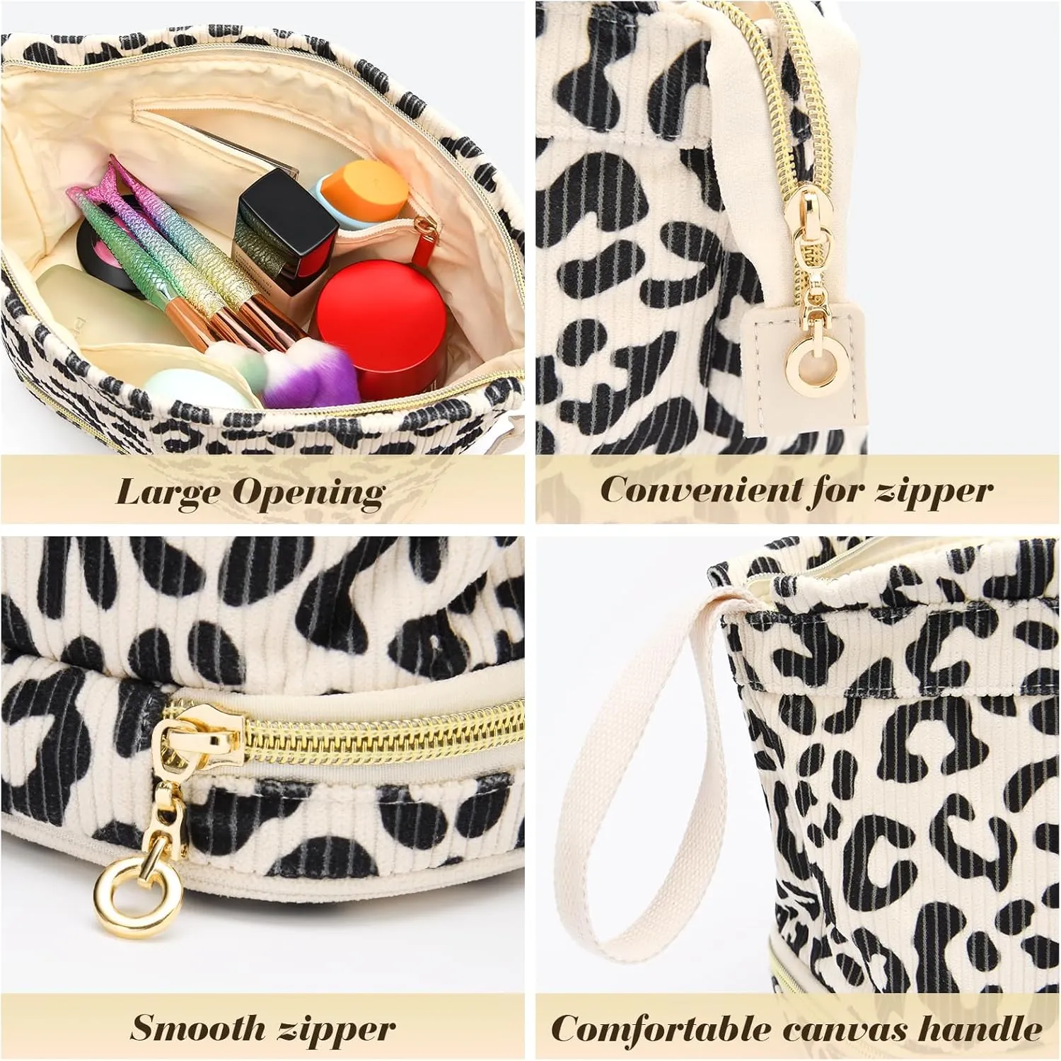 Large Makeup Bag, Quilted Cosmetic Bag, Large Floral Make Up Bag for Women, Cute Floral Skin Care Bag Double Layer Makeup Bags Flower Travel Toiletry Bag - Cherry