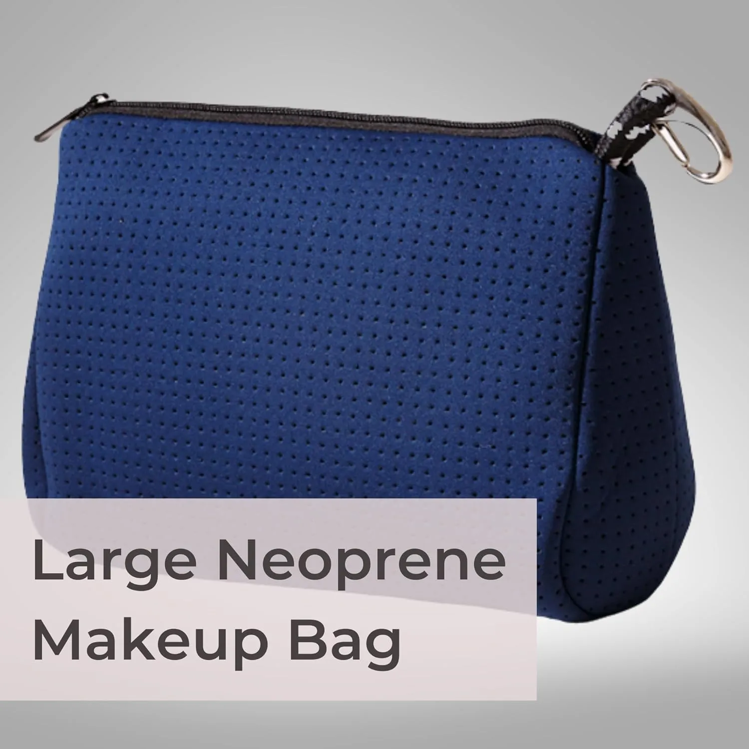 Large Makeup Bag with Zipper, Deep Blue - Waterproof Neoprene Cosmetic Bag 7.7 x 10.75 x 5 inches
