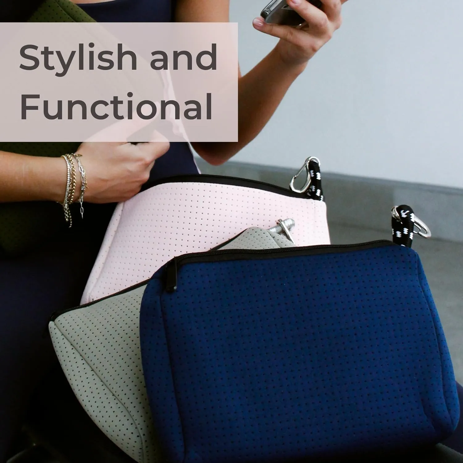 Large Makeup Bag with Zipper, Deep Blue - Waterproof Neoprene Cosmetic Bag 7.7 x 10.75 x 5 inches
