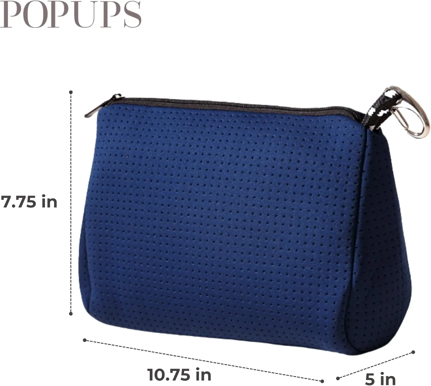 Large Makeup Bag with Zipper, Deep Blue - Waterproof Neoprene Cosmetic Bag 7.7 x 10.75 x 5 inches