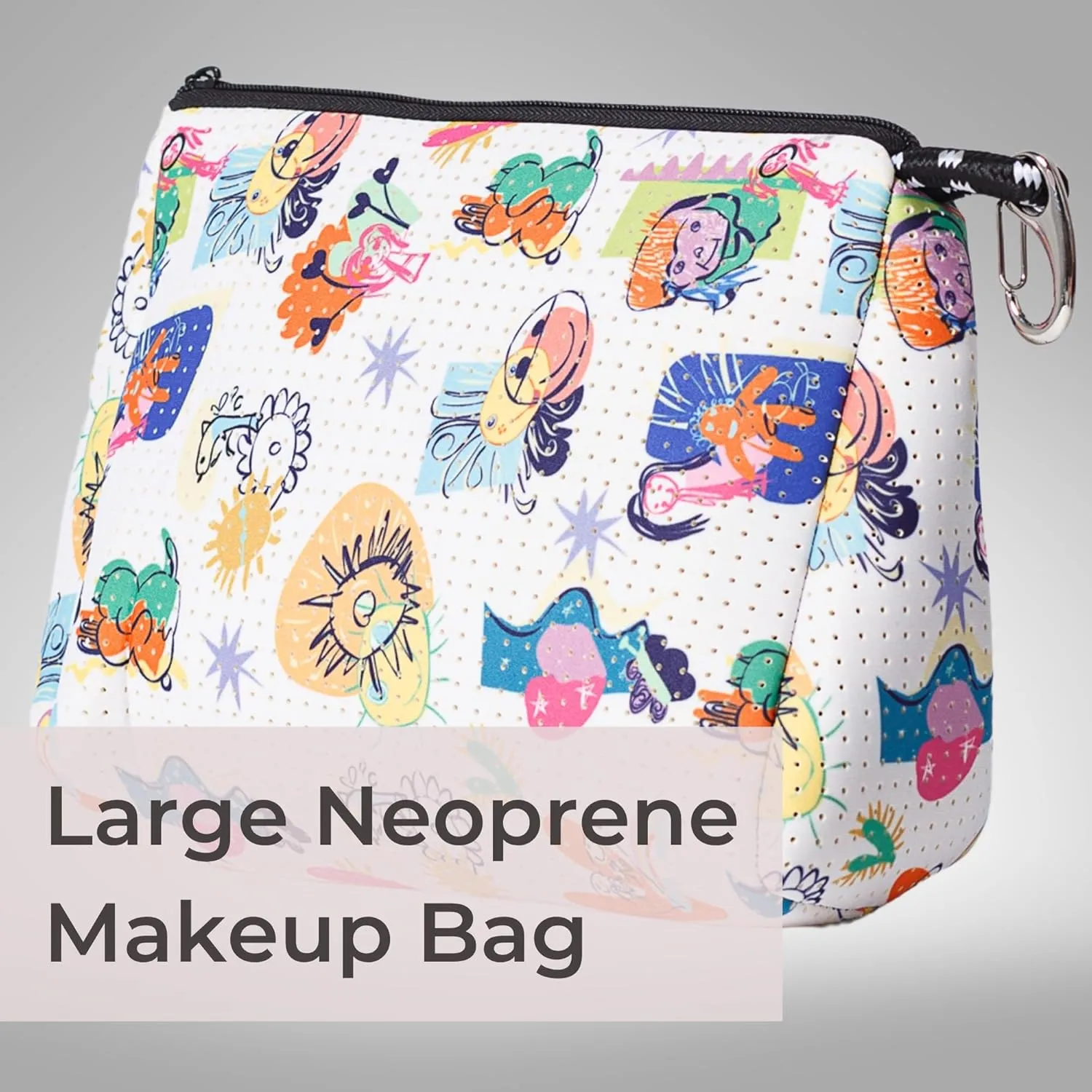 Large Makeup Bag with Zipper - Waterproof Neoprene Cosmetic Bag 7.7 x 10.75 x 5 inches
