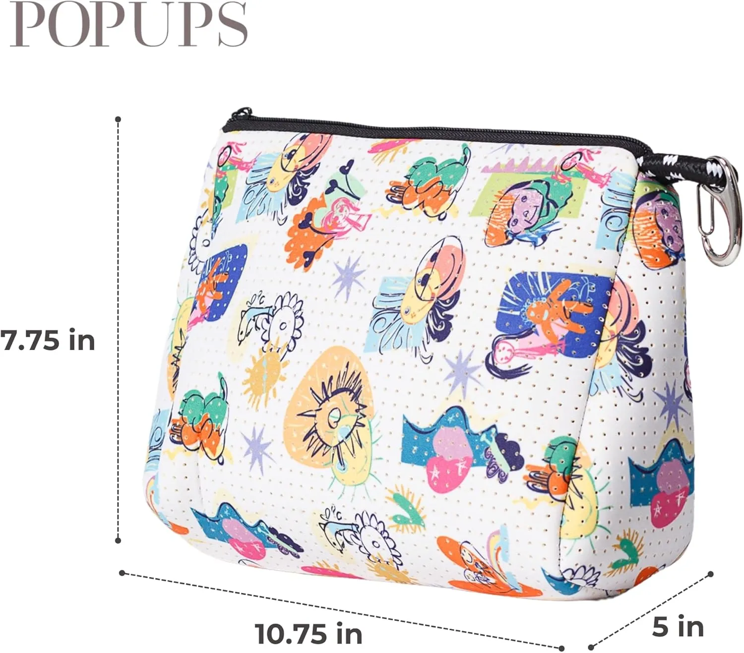 Large Makeup Bag with Zipper - Waterproof Neoprene Cosmetic Bag 7.7 x 10.75 x 5 inches
