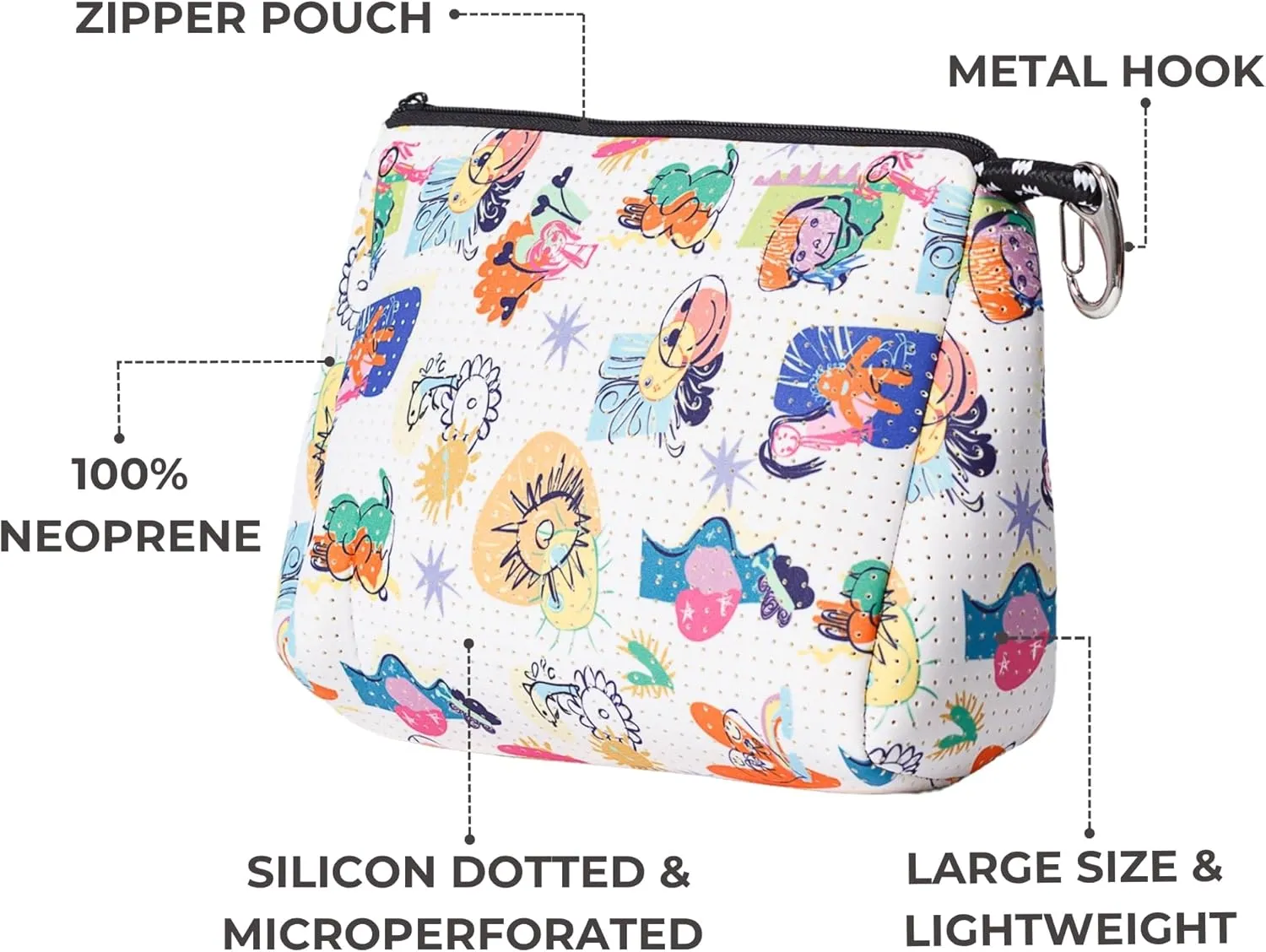 Large Makeup Bag with Zipper - Waterproof Neoprene Cosmetic Bag 7.7 x 10.75 x 5 inches