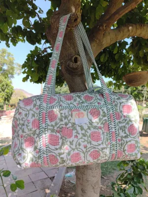 Large Size Beautiful Block Print Cotton Quilted Duffle Bag,Decoratulive Weekender Bags,Indian Handmade Floral Print Travel Overnight Bags