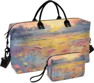 Large Travel Duffel Bag Sports Tote Gym Bag Overnight Weekender Bags Abstract Sunset Carry On Luggage with Toiletry Bags