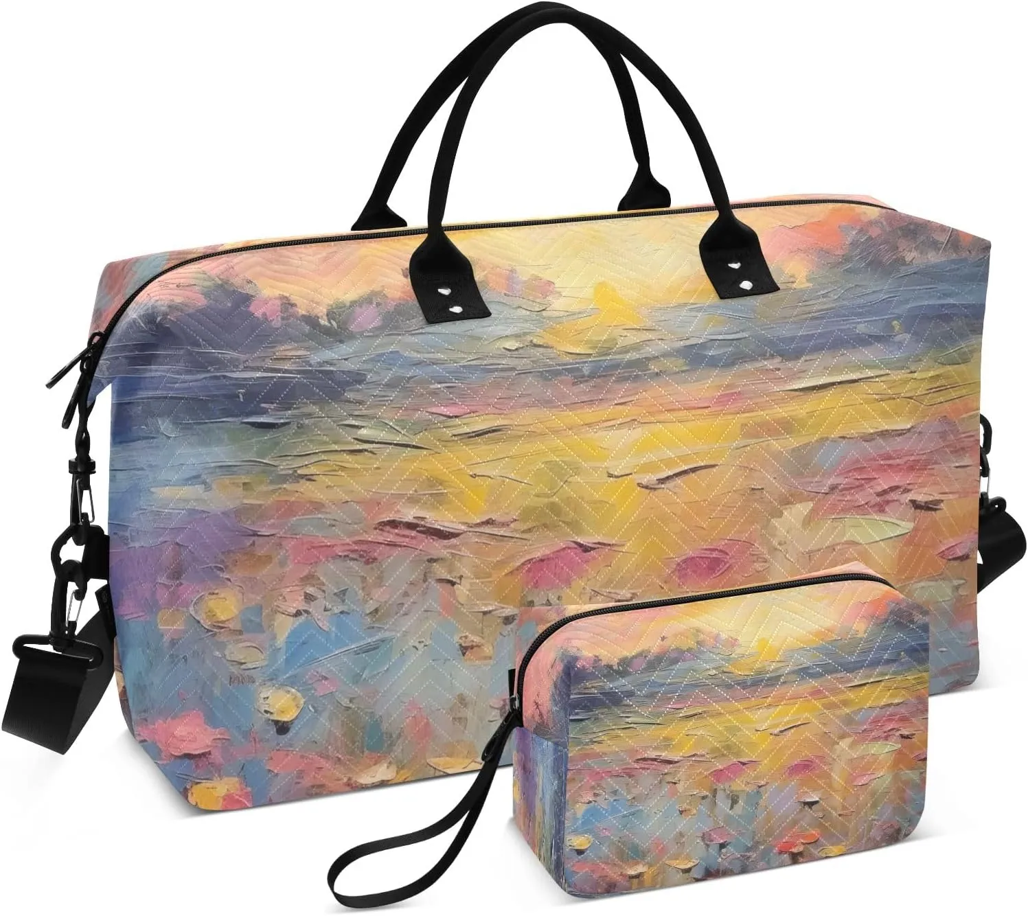 Large Travel Duffel Bag Sports Tote Gym Bag Overnight Weekender Bags Abstract Sunset Carry On Luggage with Toiletry Bags