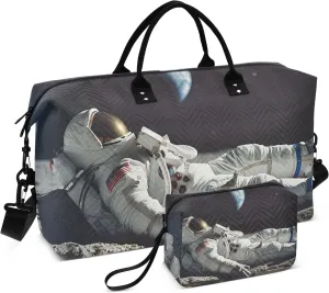 Large Travel Duffel Bag Sports Tote Gym Bag Overnight Weekender Bags Astronaut Moon Carry On Luggage with Toiletry Bags