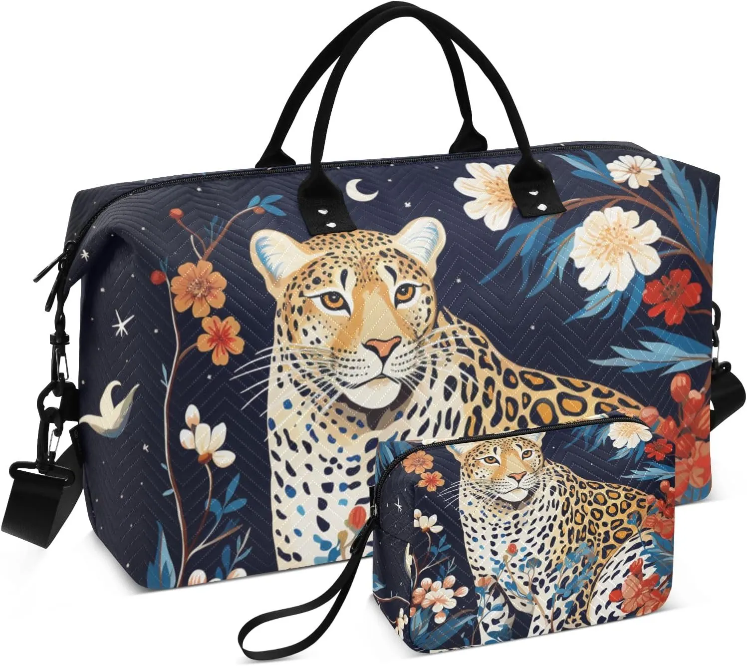 Large Travel Duffel Bag Sports Tote Gym Bag Overnight Weekender Bags Cheetah Leopard Carry On Luggage with Toiletry Bags