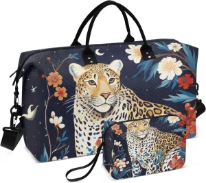 Large Travel Duffel Bag Sports Tote Gym Bag Overnight Weekender Bags Cheetah Leopard Carry On Luggage with Toiletry Bags