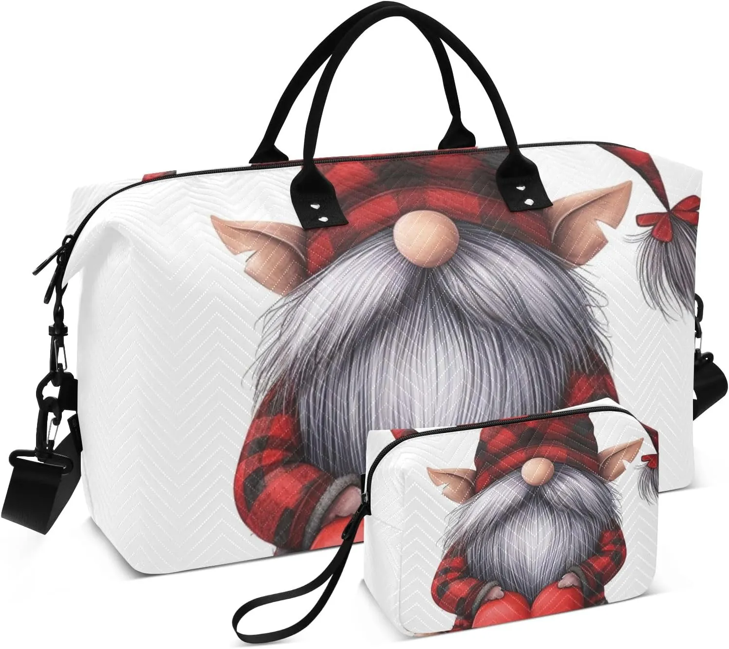 Large Travel Duffel Bag Sports Tote Gym Bag Overnight Weekender Bags Gnome Heart Dwarf Carry On Luggage with Toiletry Bags