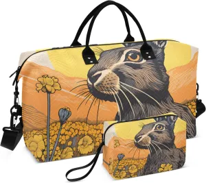 Large Travel Duffel Bag Sports Tote Gym Bag Overnight Weekender Bags Rabbit Sunset Flower Carry On Luggage with Toiletry Bags