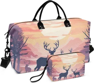 Large Travel Duffel Bag Sports Tote Gym Bag Overnight Weekender Bags Reindeer Elk 3 Carry On Luggage with Toiletry Bags
