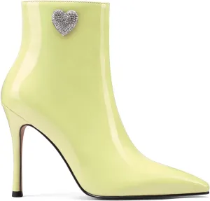 LauraVicci Women Heeled Ankle Booties Pointed Toe Stilettos Crystal Heart Rhinestones Embellished Black Booties Zipper Dress Evening Party Shoes