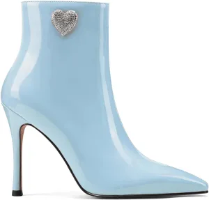 LauraVicci Women Heeled Ankle Booties Pointed Toe Stilettos Crystal Heart Rhinestones Embellished Black Booties Zipper Dress Evening Party Shoes