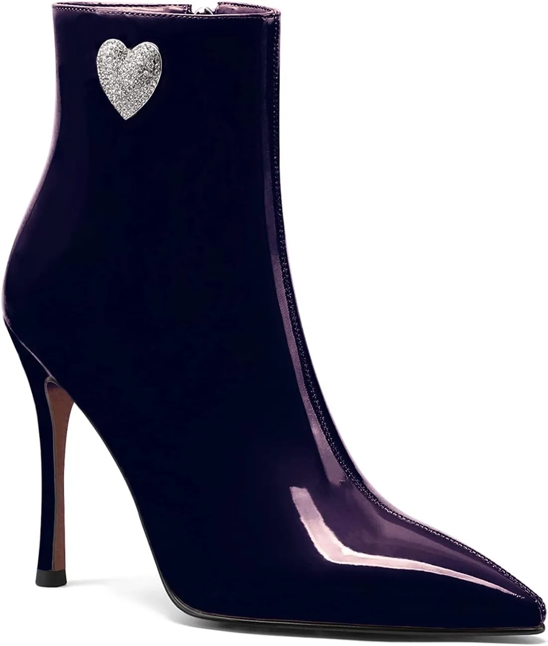 LauraVicci Women Heeled Ankle Booties Pointed Toe Stilettos Crystal Heart Rhinestones Embellished Black Booties Zipper Dress Evening Party Shoes