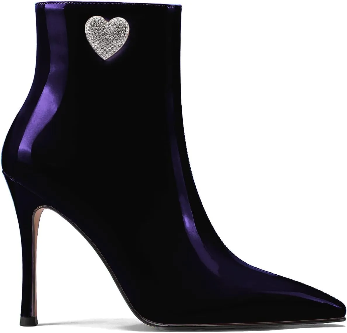 LauraVicci Women Heeled Ankle Booties Pointed Toe Stilettos Crystal Heart Rhinestones Embellished Black Booties Zipper Dress Evening Party Shoes