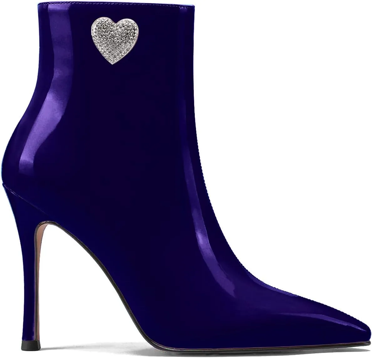 LauraVicci Women Heeled Ankle Booties Pointed Toe Stilettos Crystal Heart Rhinestones Embellished Black Booties Zipper Dress Evening Party Shoes