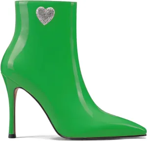 LauraVicci Women Heeled Ankle Booties Pointed Toe Stilettos Crystal Heart Rhinestones Embellished Black Booties Zipper Dress Evening Party Shoes