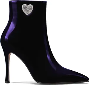 LauraVicci Women Heeled Ankle Booties Pointed Toe Stilettos Crystal Heart Rhinestones Embellished Black Booties Zipper Dress Evening Party Shoes