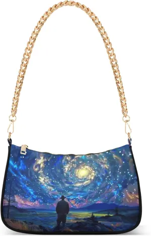 Lavender Field Stars Moon Night Womens Purse Hobo Dressy Purse Women's Designer Inspire Handbags Shoulder Purses