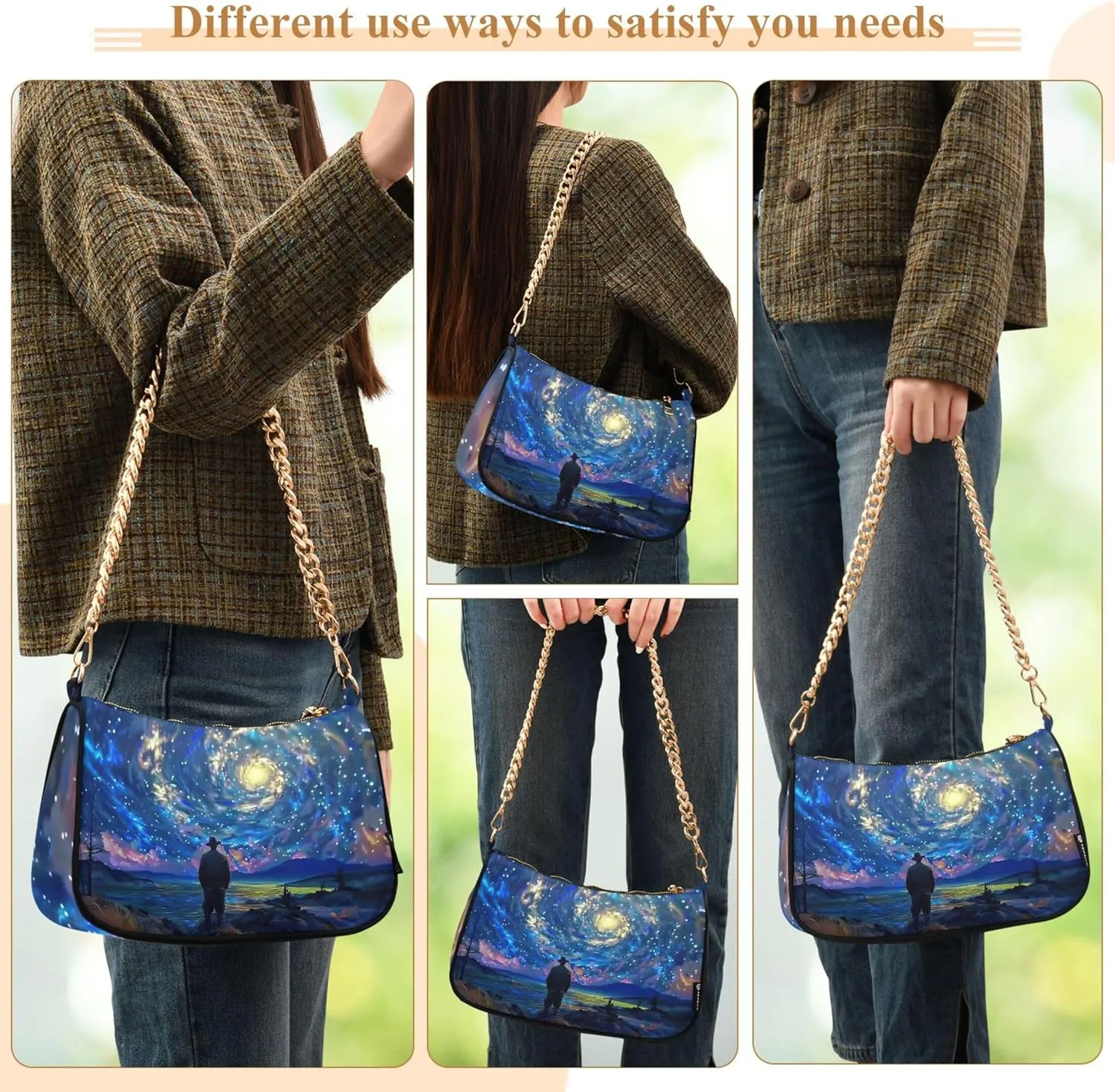 Lavender Field Stars Moon Night Womens Purse Hobo Dressy Purse Women's Designer Inspire Handbags Shoulder Purses