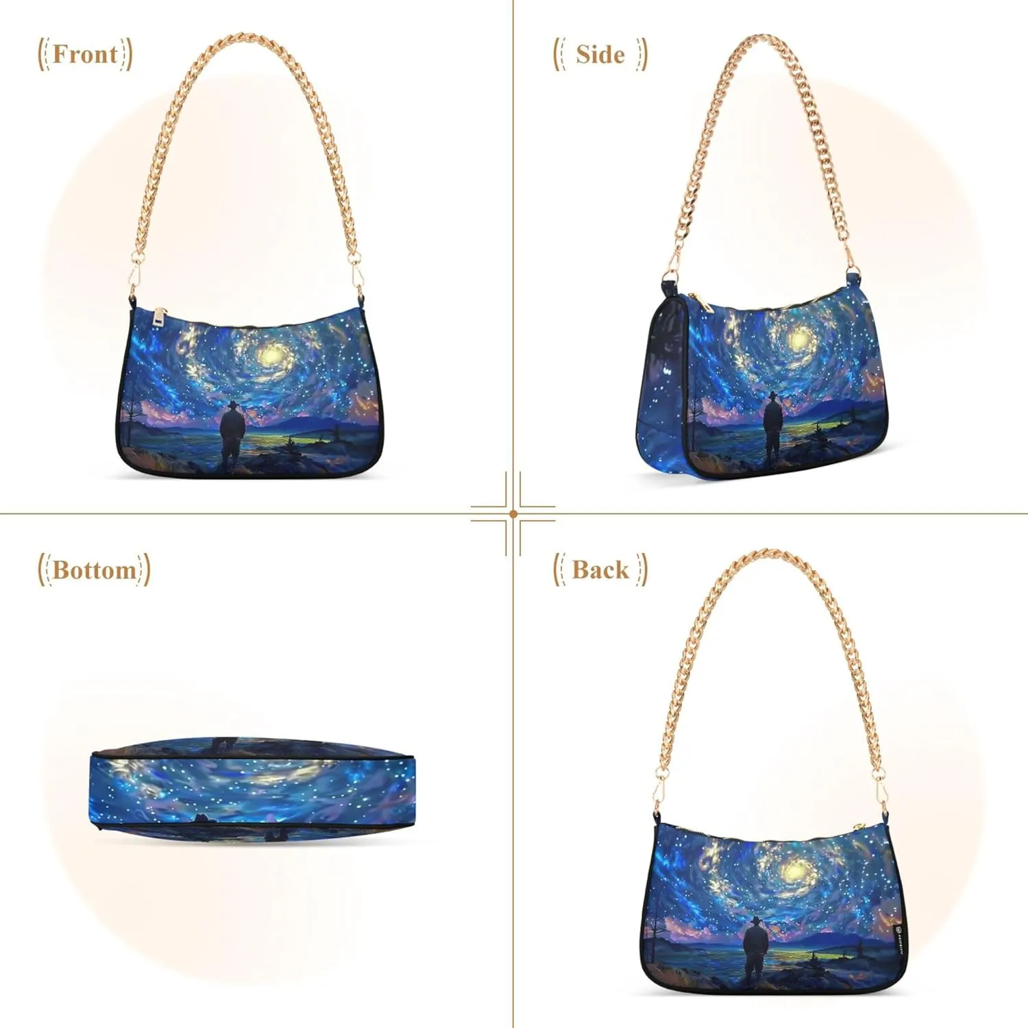 Lavender Field Stars Moon Night Womens Purse Hobo Dressy Purse Women's Designer Inspire Handbags Shoulder Purses