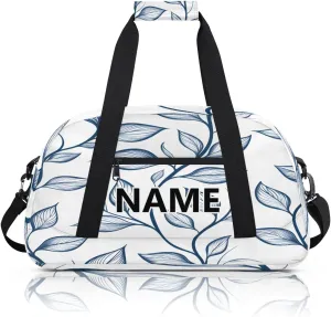 Leaf Custom Small Gym Bag 18 inch for Women Men Personalized Blue Leaves Carry On Overnight Weekender Bag for Travel Work Dance Sport