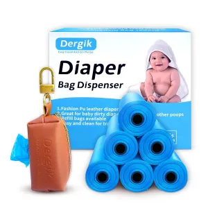 LEATHER Diaper Disposable Bags Dispenser | 105 Diapers Disposal Trash Bag (7 Rolls Refill), Fit Most Waste Bag Dispenser On-the-Go, Baby Poop| 1.0 Mil Thick, Tear Resistant, Brown