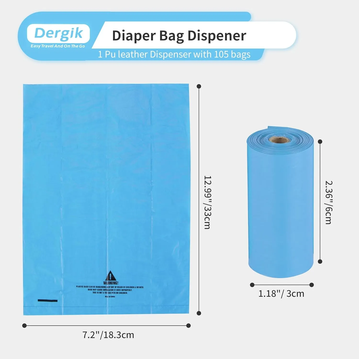 LEATHER Diaper Disposable Bags Dispenser | 105 Diapers Disposal Trash Bag (7 Rolls Refill), Fit Most Waste Bag Dispenser On-the-Go, Baby Poop| 1.0 Mil Thick, Tear Resistant, Brown