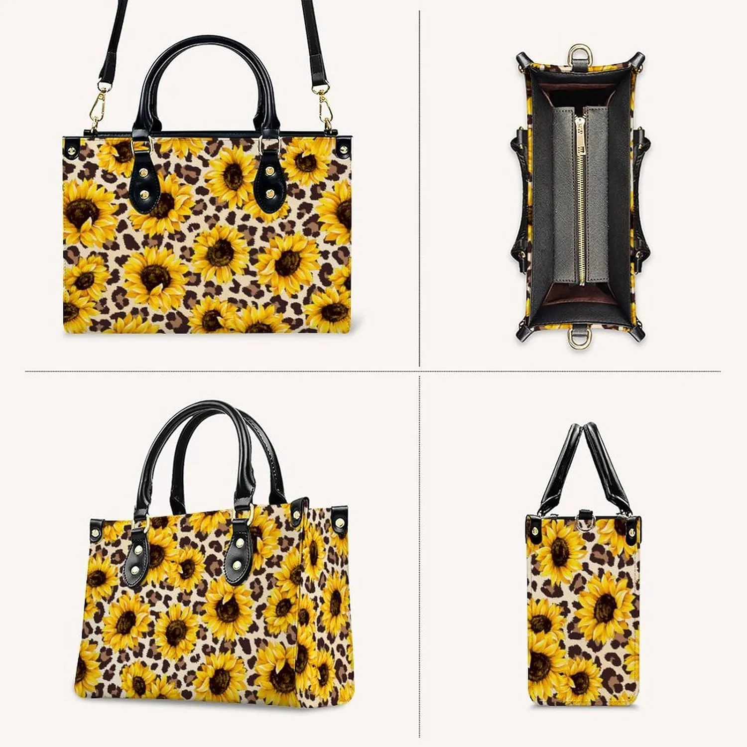 Leather Handbag for Women, Fashion Casual Sunflower Crossbody Bag for Women Ladies Gift for Work Business Travel Shopping