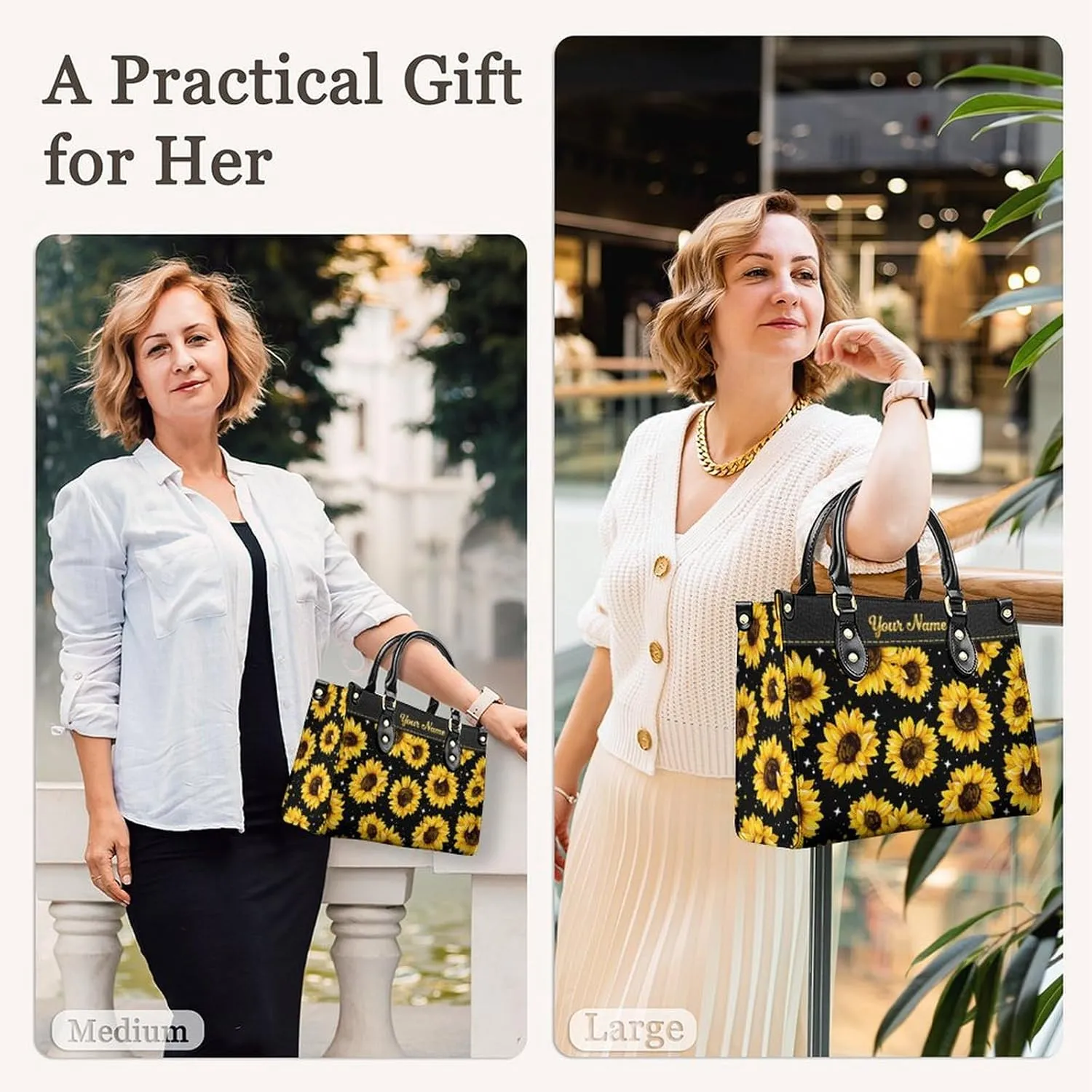 Leather Handbag for Women, Fashion Casual Sunflower Crossbody Bag for Women Ladies Gift for Work Business Travel Shopping