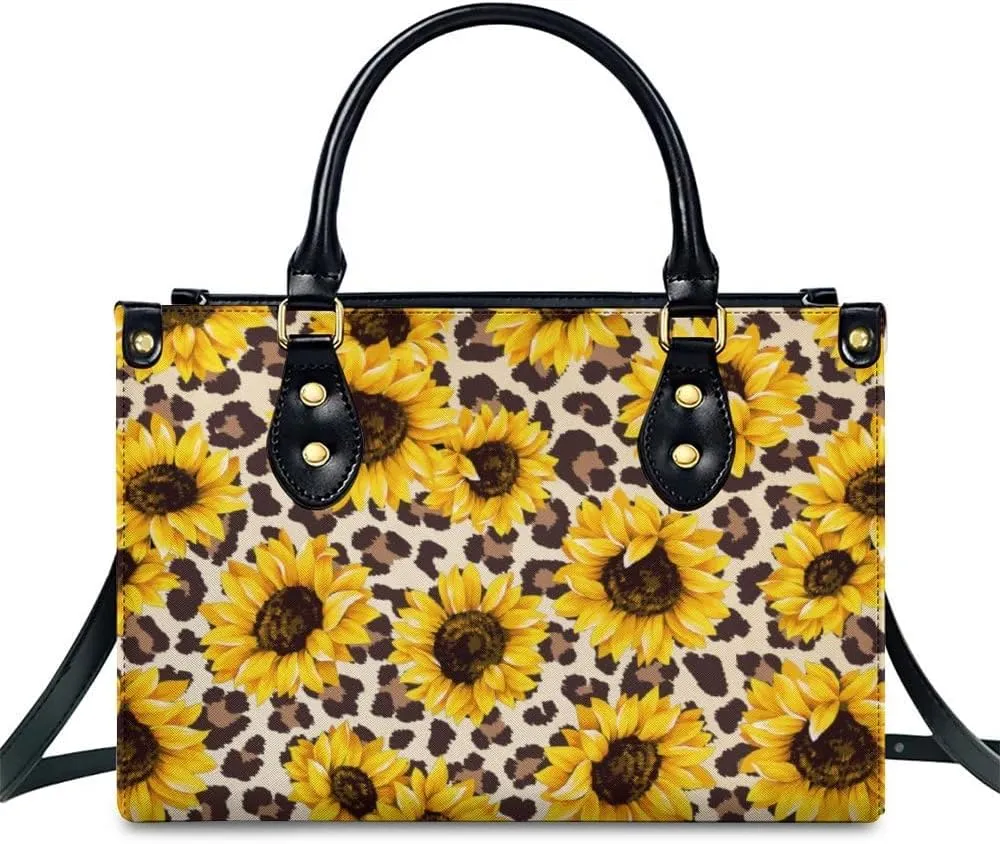 Leather Handbag for Women, Fashion Casual Sunflower Crossbody Bag for Women Ladies Gift for Work Business Travel Shopping