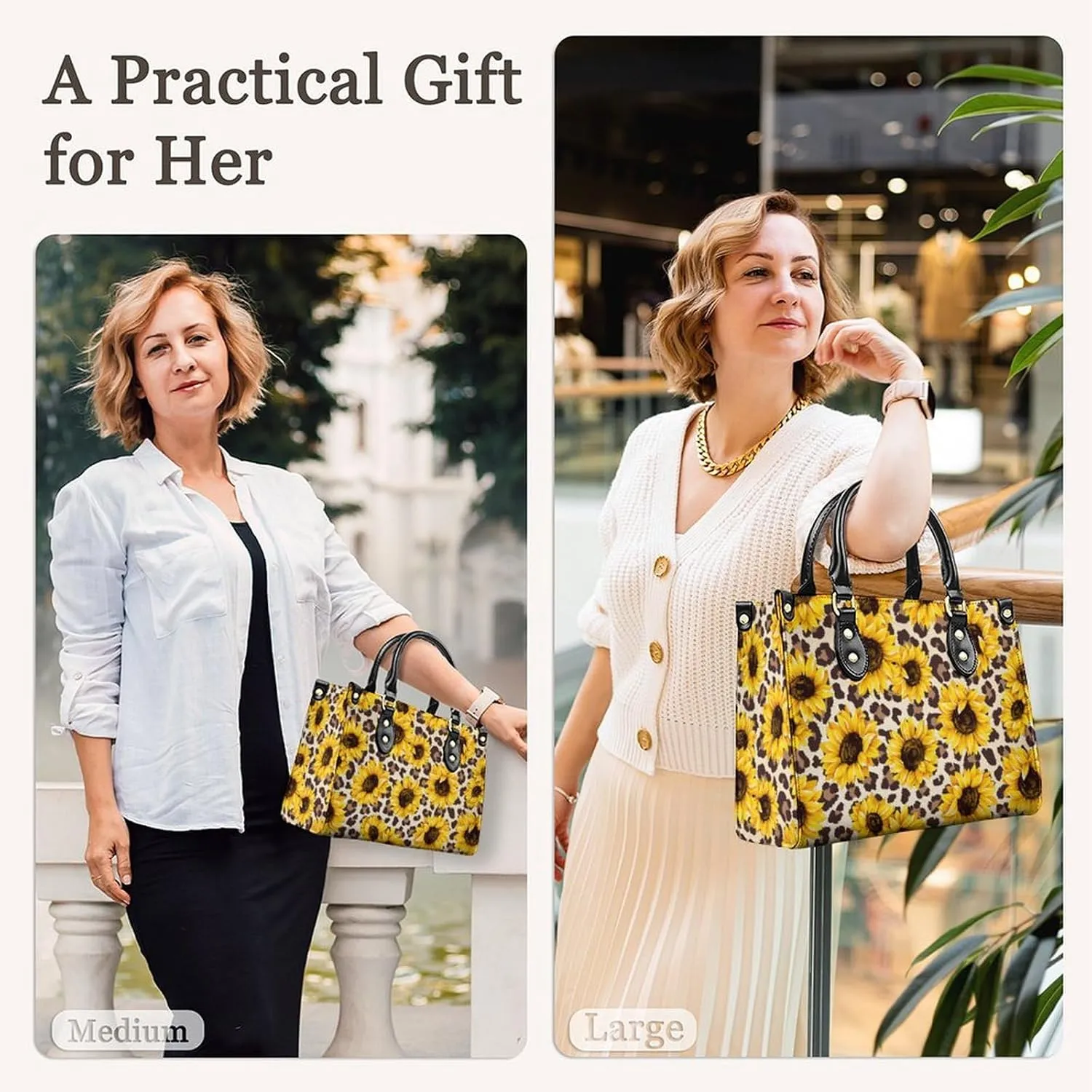 Leather Handbag for Women, Fashion Casual Sunflower Crossbody Bag for Women Ladies Gift for Work Business Travel Shopping