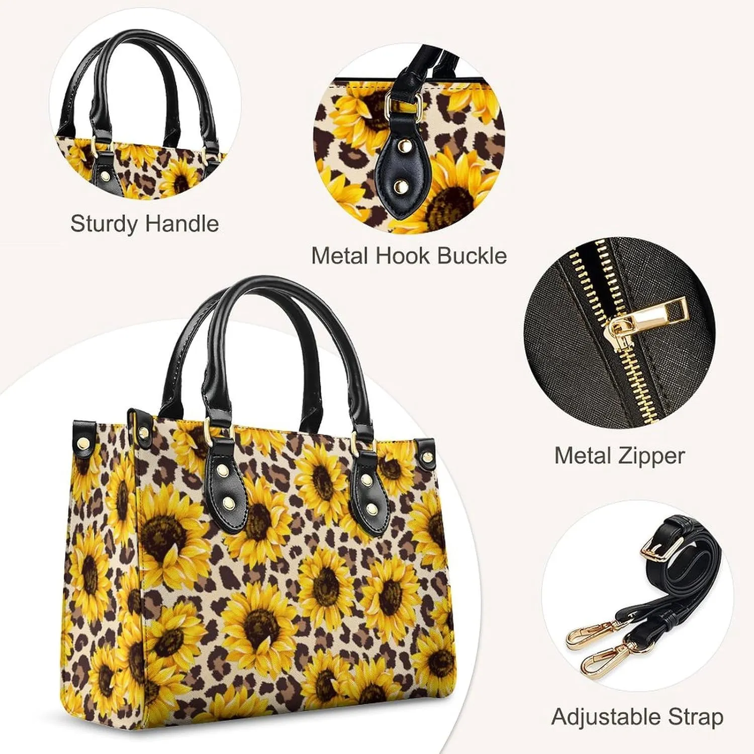Leather Handbag for Women, Fashion Casual Sunflower Crossbody Bag for Women Ladies Gift for Work Business Travel Shopping