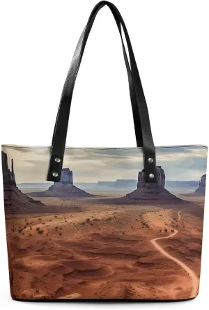 Leather Lady's Handbag, Monument Valley Print Women's Leather Tote Bag Leather Shoulder Bag Leather Handbag Chic Leather Handbags