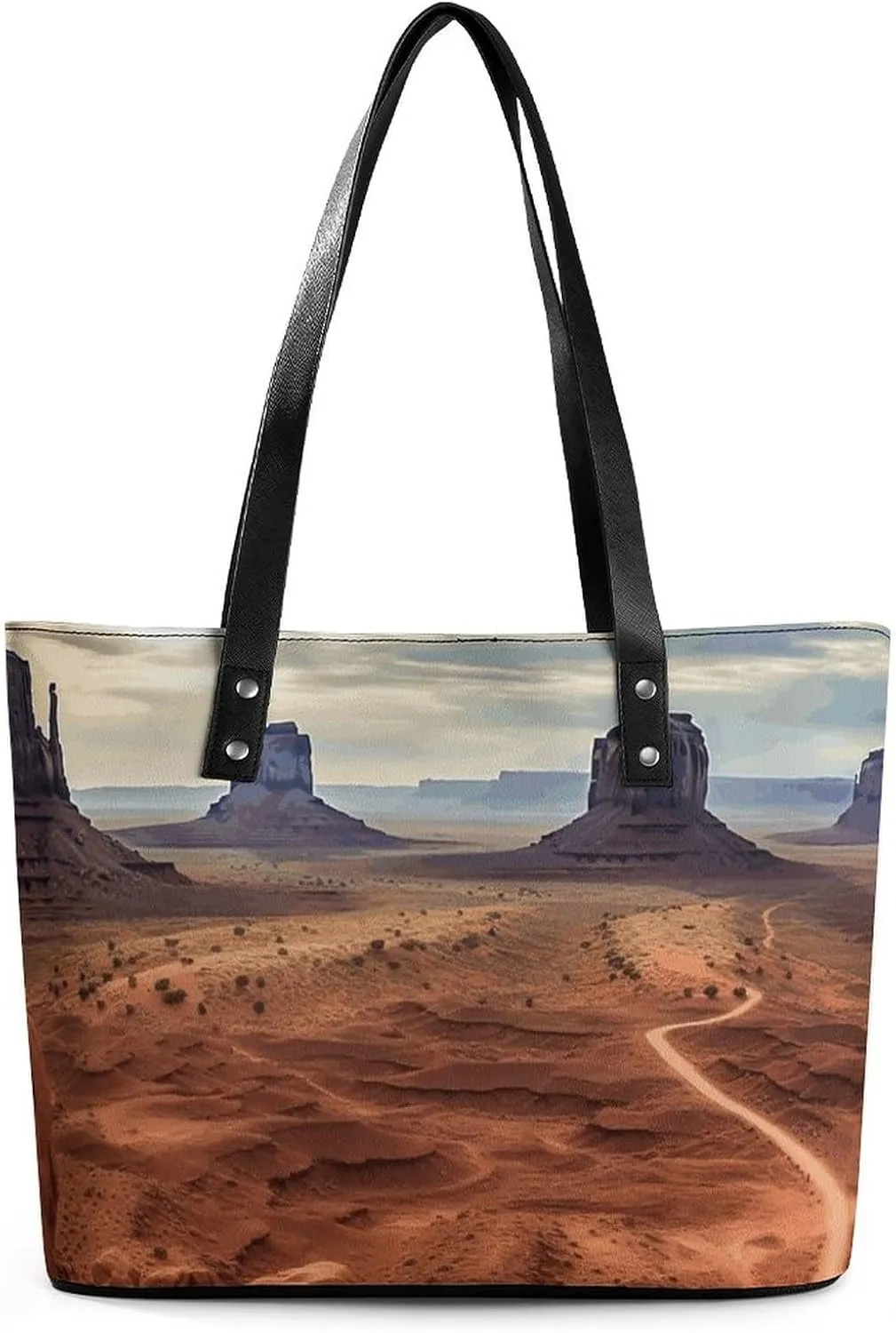 Leather Lady's Handbag, Monument Valley Print Women's Leather Tote Bag Leather Shoulder Bag Leather Handbag Chic Leather Handbags