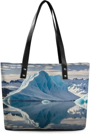 Leather Tote Bag Crossbody Bags for Women Fashion Top Handle Handbag Blue Iceberg Ladies Shoulder Bags Casual Beach Bag Gym Bages Ladies Purses for Shopping Work Travel