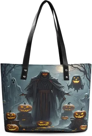 Leather Tote Bag Crossbody Bags for Women Fashion Top Handle Handbag Grim Reaper Ladies Shoulder Bags Casual Beach Bag Gym Bages Ladies Purses for Shopping Work Travel