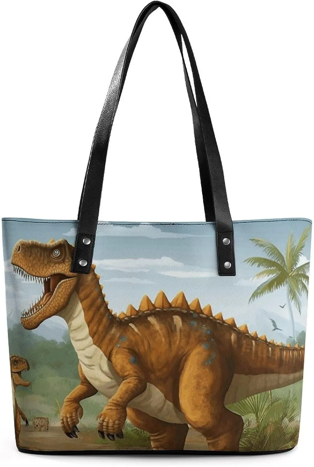 Leather Tote Bag Crossbody Bags for Women Fashion Top Handle Handbag Jurassic Period Dinosaur Ladies Shoulder Bags Casual Beach Bag Gym Bages Ladies Purses for Shopping Work Travel