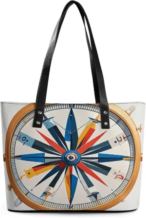 Leather Tote Bag Crossbody Bags for Women Fashion Top Handle Handbag Maritime Sailboat Compass Ladies Shoulder Bags Casual Beach Bag Gym Bages Ladies Purses for Shopping Work Travel