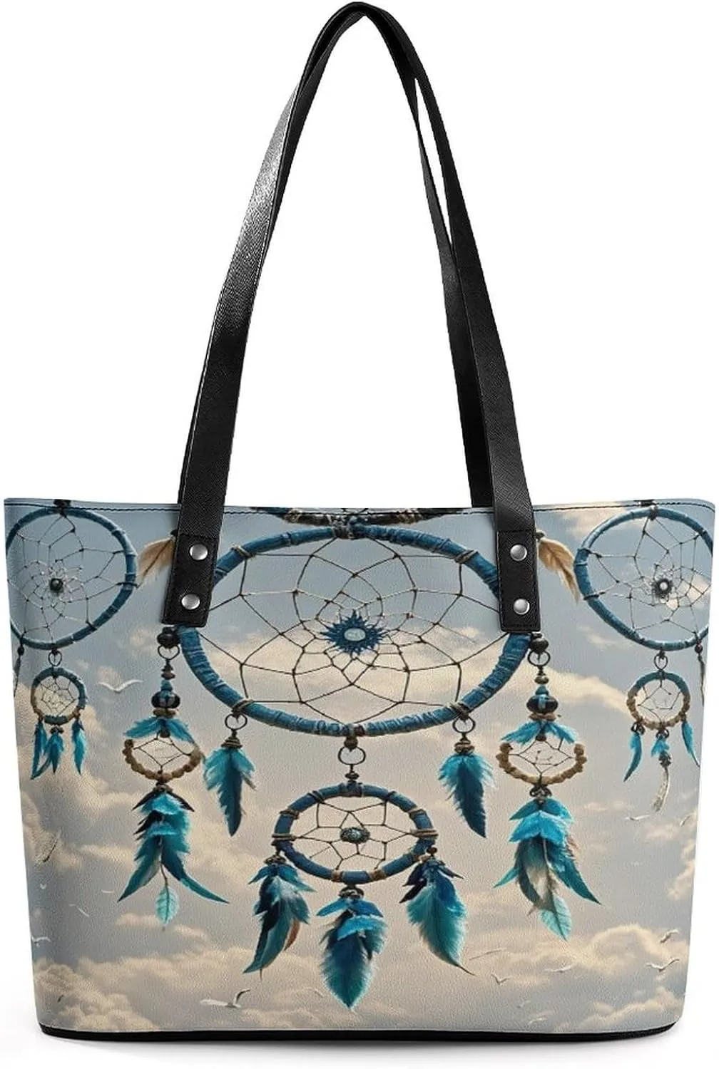 Leather Tote Bag Crossbody Bags for Women Fashion Top Handle Handbag Native Dream Catcher Ladies Shoulder Bags Casual Beach Bag Gym Bages Ladies Purses for Shopping Work Travel