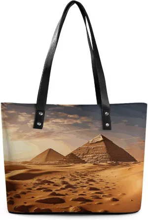 Leather Tote Bag Crossbody Bags for Women Fashion Top Handle Handbag Pyramid Africa Desert Ladies Shoulder Bags Casual Beach Bag Gym Bages Ladies Purses for Shopping Work Travel