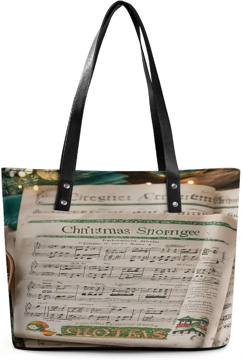 Leather Tote Bag Elegance Carol Printing Leather Handbag Durable Shopping Bag For Work Travel Casual Use
