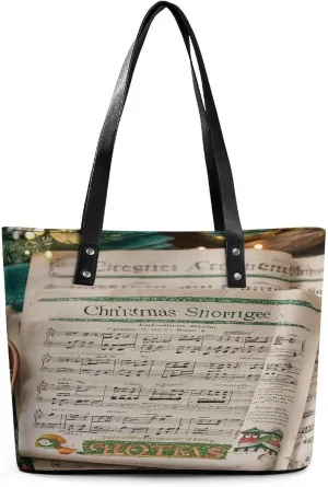 Leather Tote Bag Elegance Carol Printing Leather Handbag Durable Shopping Bag For Work Travel Casual Use